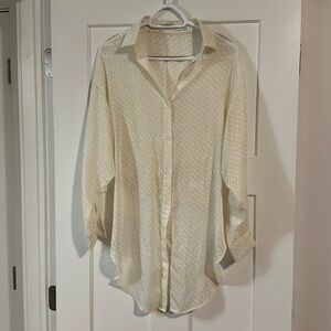 BISHOP + YOUNG | Off White Sheer Textured Blouse Low High